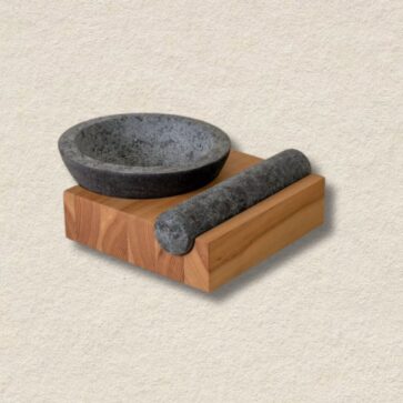 Stone Mortar & Pestle Set with Wooden Base